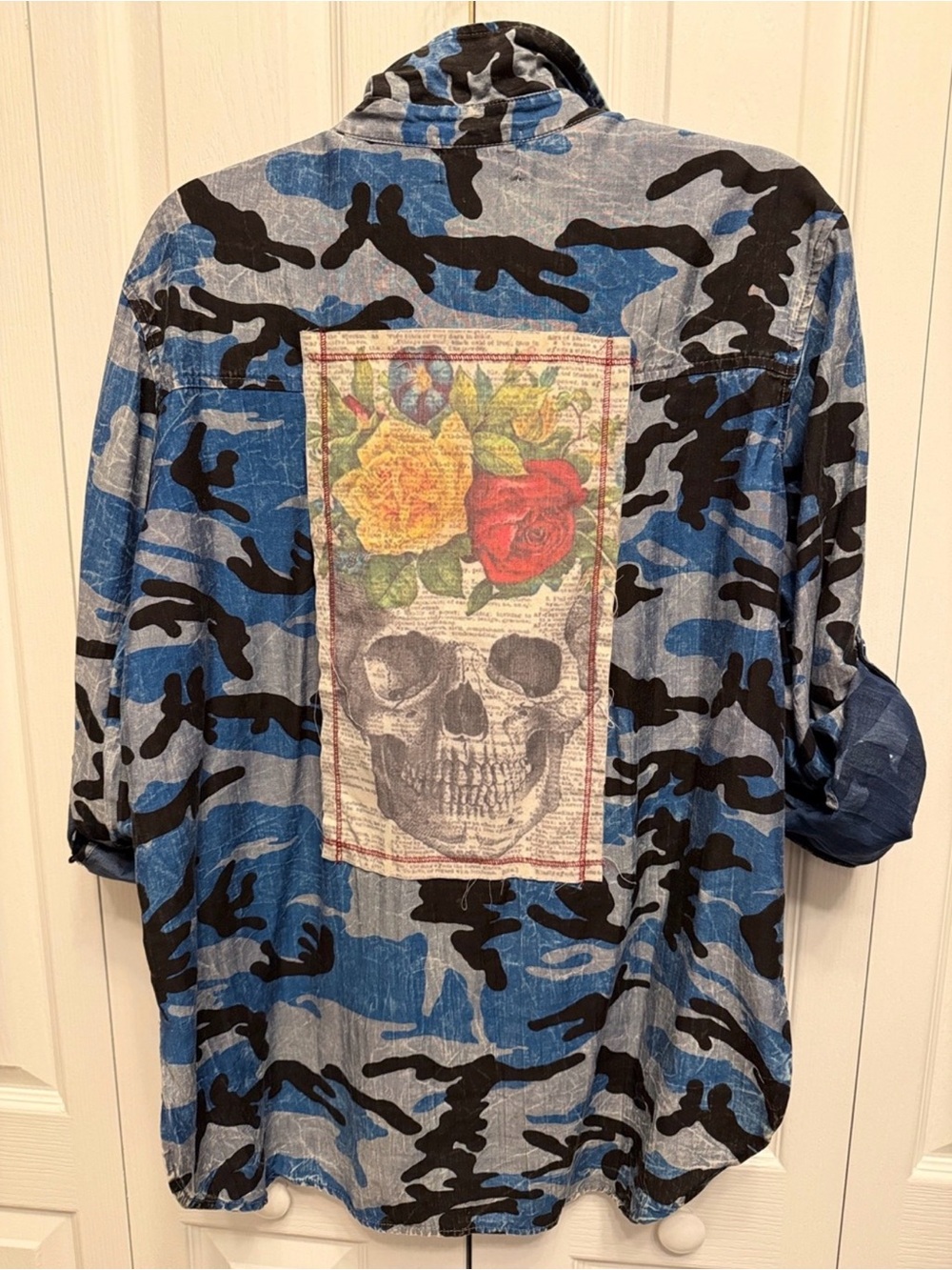 Nu Vintage Blue & Black Camouflage Button-Down Shirt Size L